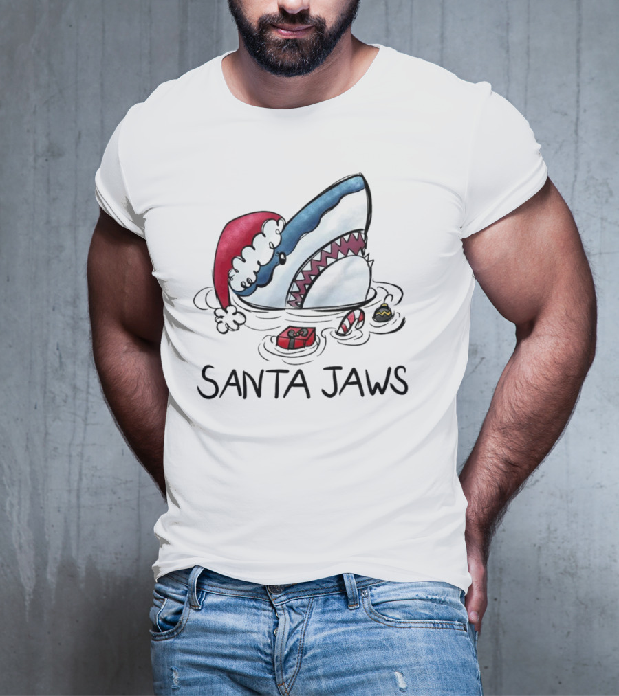 Santa Jaws Funny Shark Christmas T-Shirt