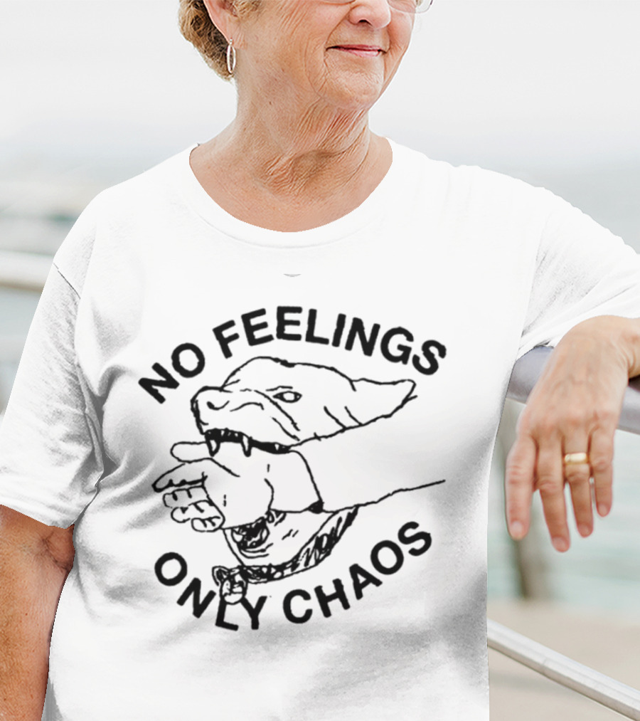 No Feelings Only Chaos Hand-Biting Shark Drawing T-Shirt