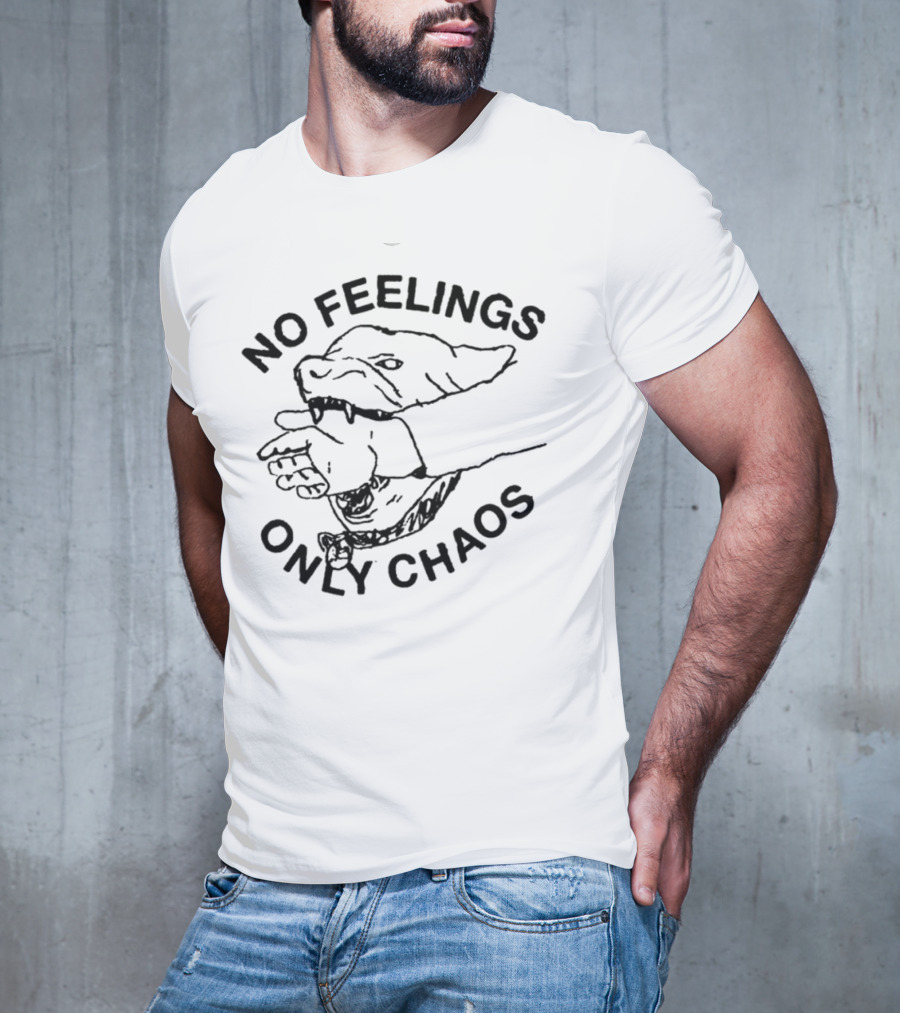 No Feelings Only Chaos Hand-Biting Shark Drawing T-Shirt