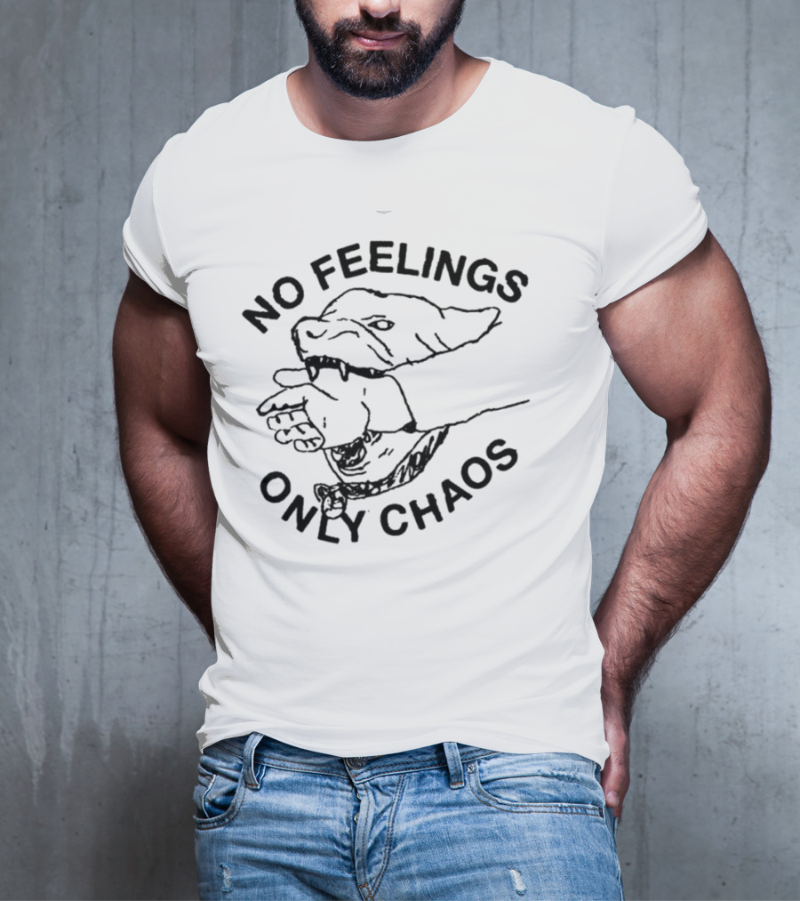 No Feelings Only Chaos Hand-Biting Shark Drawing T-Shirt