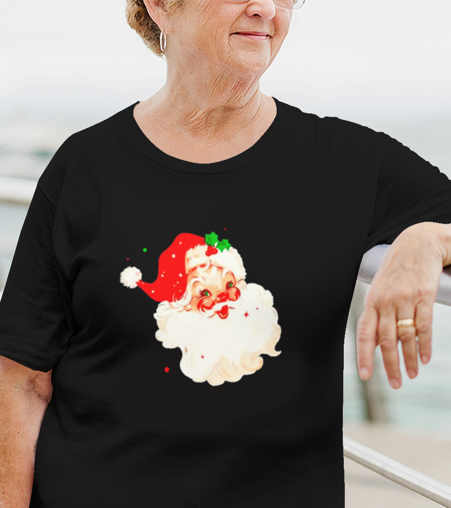 Santa Christmas Vintage Retro Style Holly Berries T-Shirt