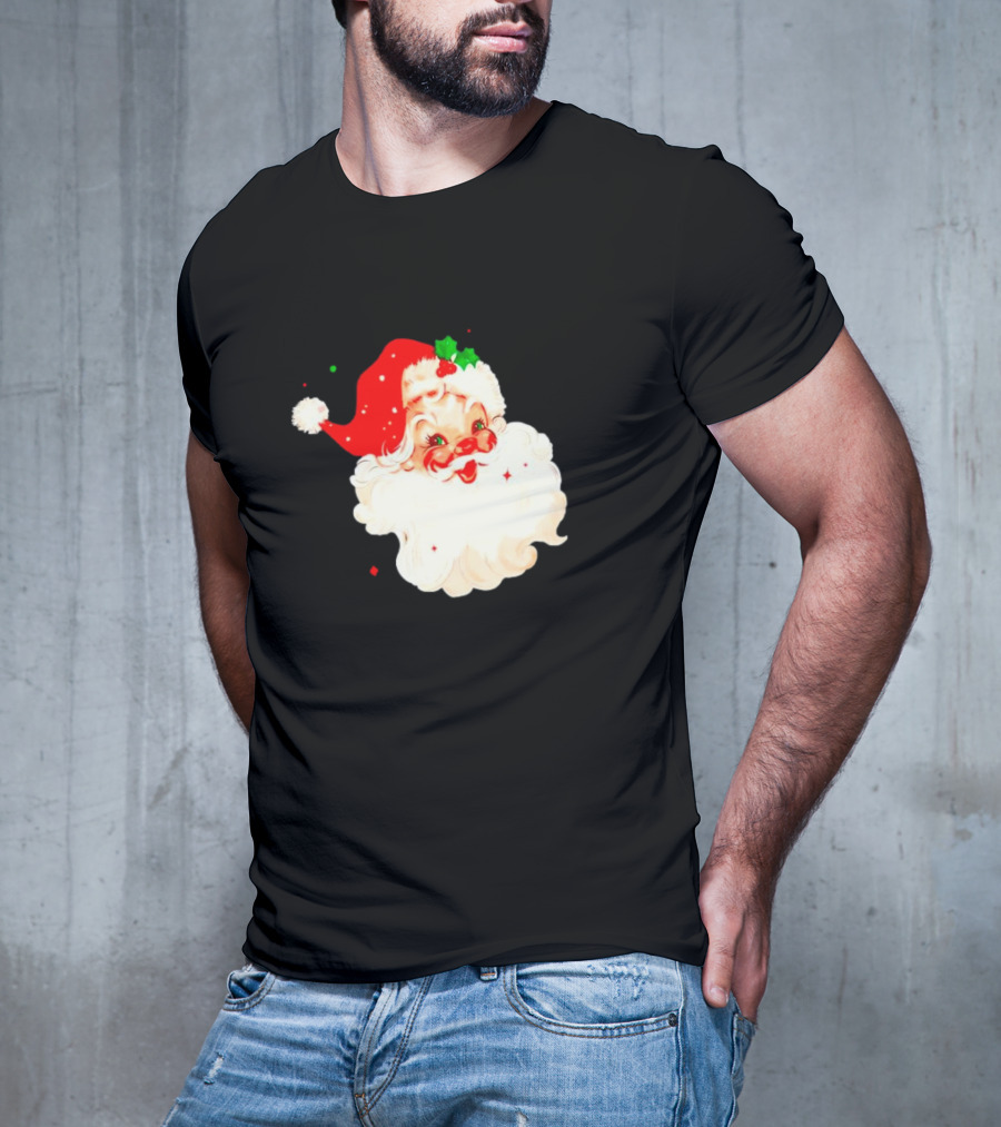 Santa Christmas Vintage Retro Style Holly Berries T-Shirt