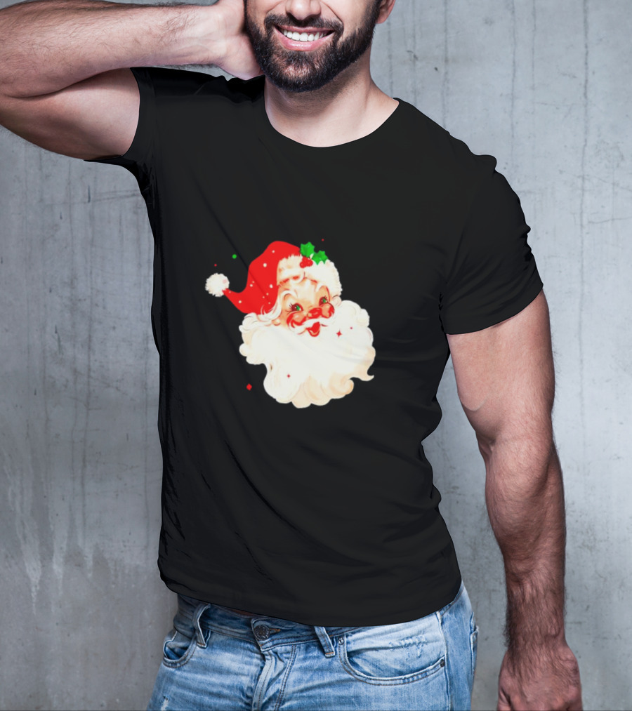 Santa Christmas Vintage Retro Style Holly Berries T-Shirt