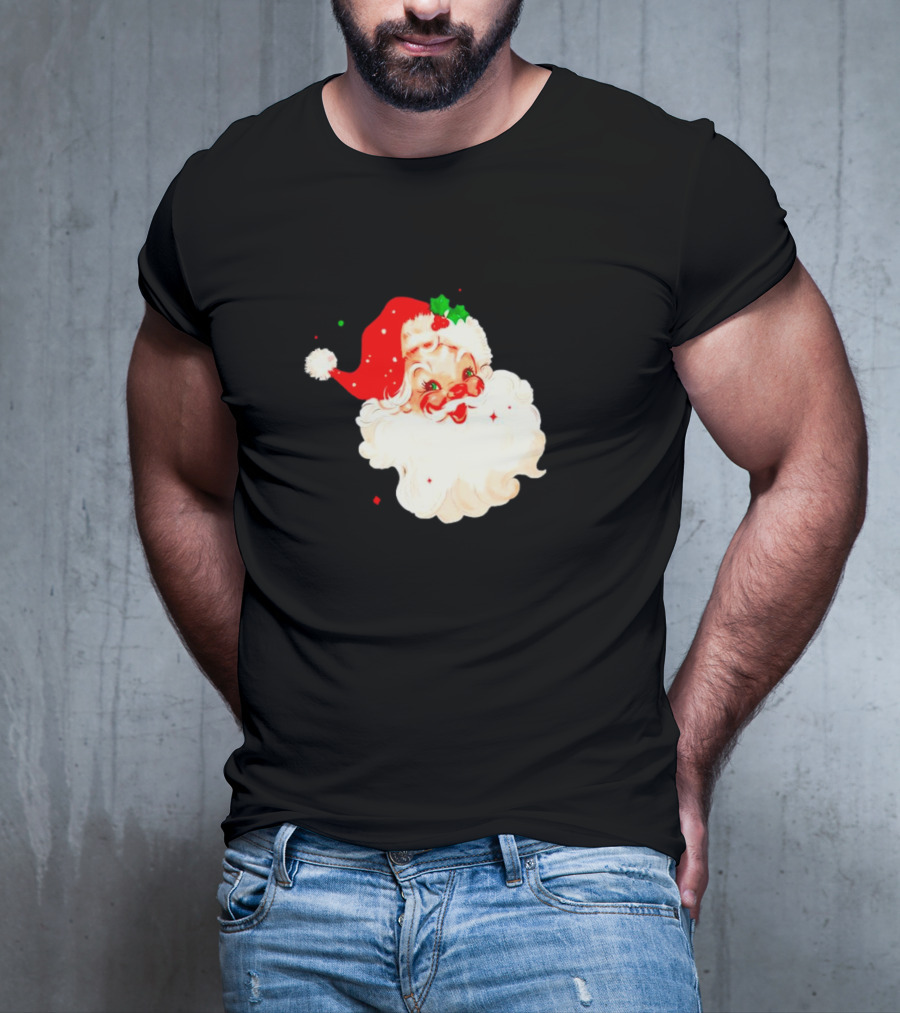 Santa Christmas Vintage Retro Style Holly Berries T-Shirt