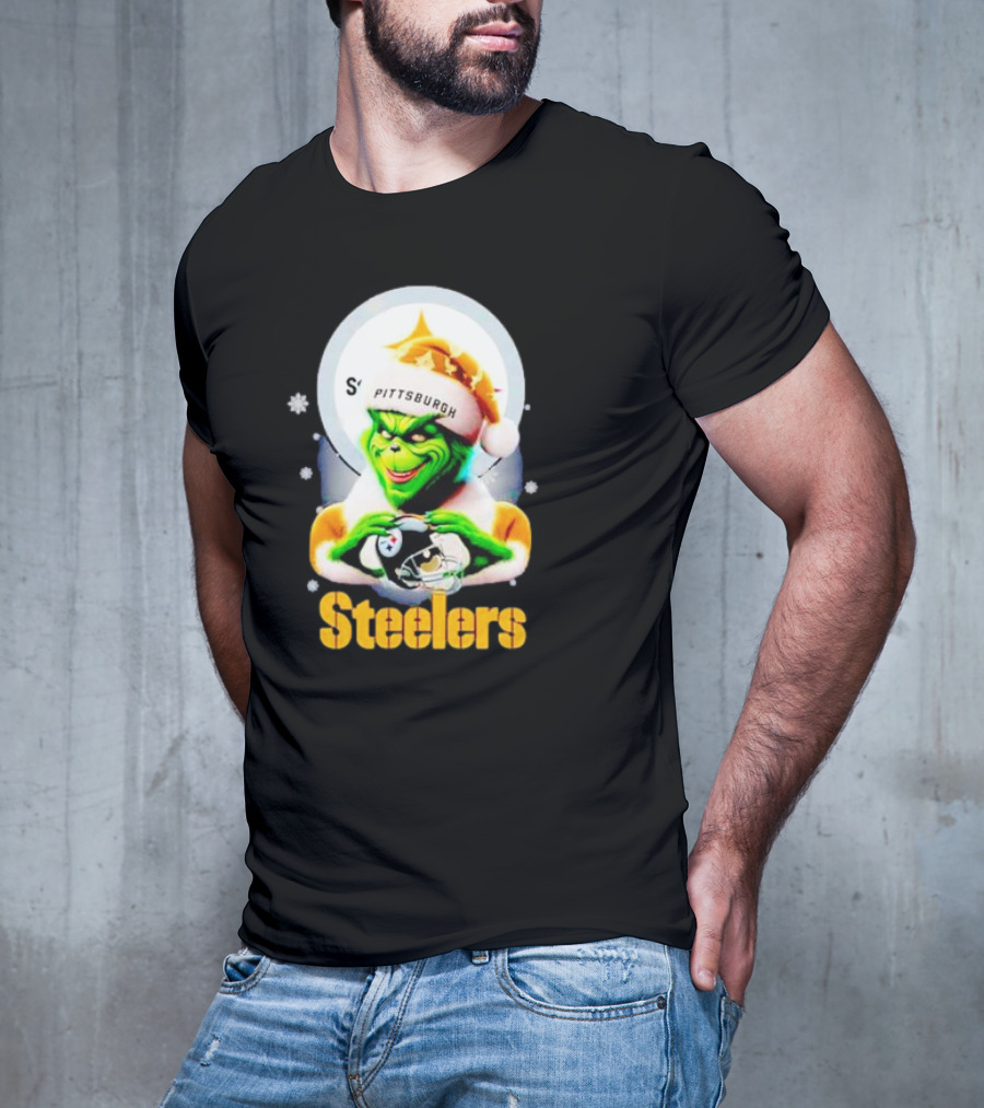 The Grinch Santa Steelers Christmas Pittsburgh Football Fan T-Shirt