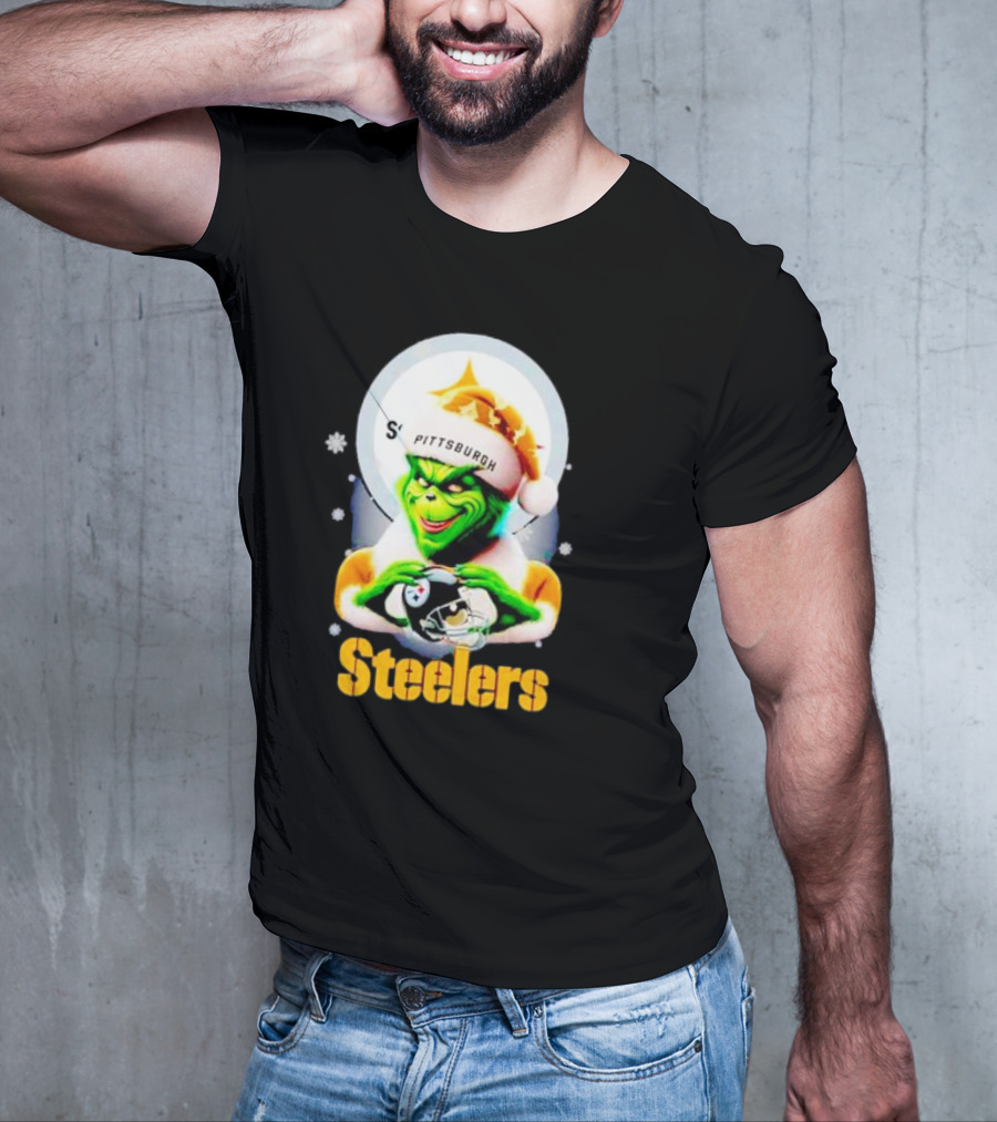 The Grinch Santa Steelers Christmas Pittsburgh Football Fan T-Shirt