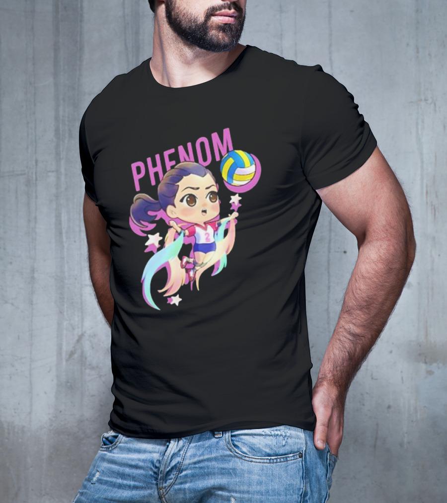 Phenom Chibi Volleyball Player With Rainbow Trails And Stars T-Shirt