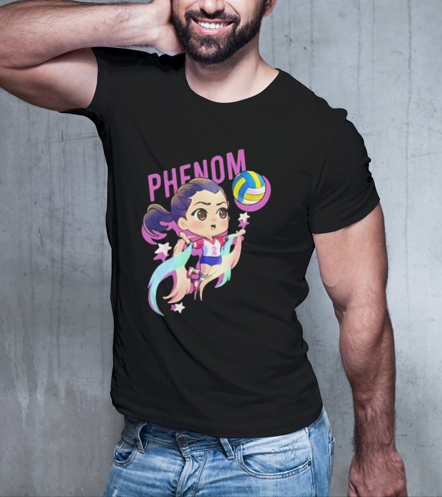 Phenom Chibi Volleyball Player With Rainbow Trails And Stars T-Shirt
