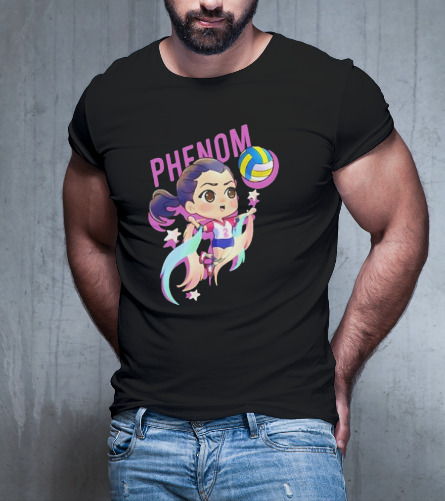 Phenom Chibi Volleyball Player With Rainbow Trails And Stars T-Shirt