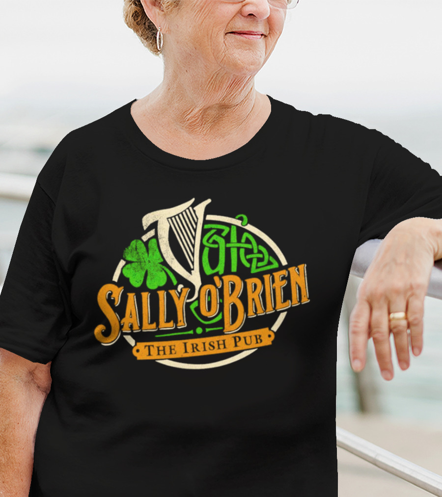 Sally O'Brien Irish Pub Clover Celtic Harp Versengold T-Shirt