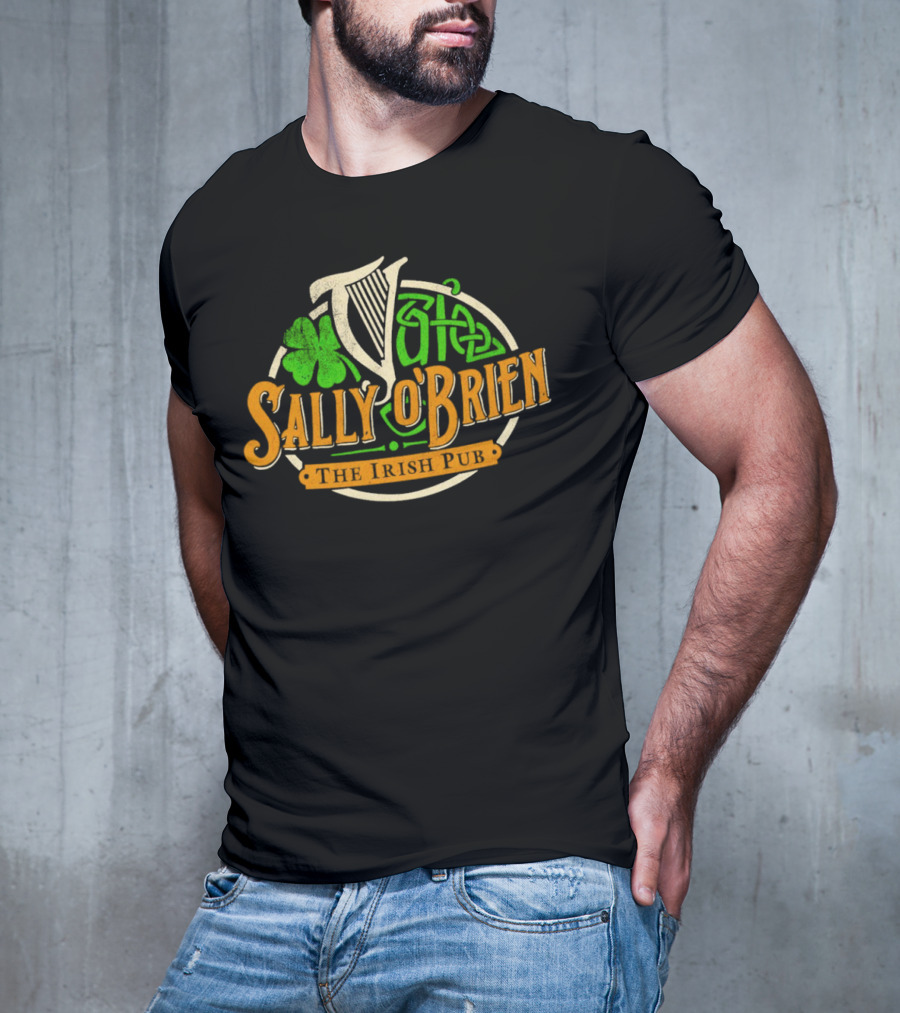 Sally O'Brien Irish Pub Clover Celtic Harp Versengold T-Shirt
