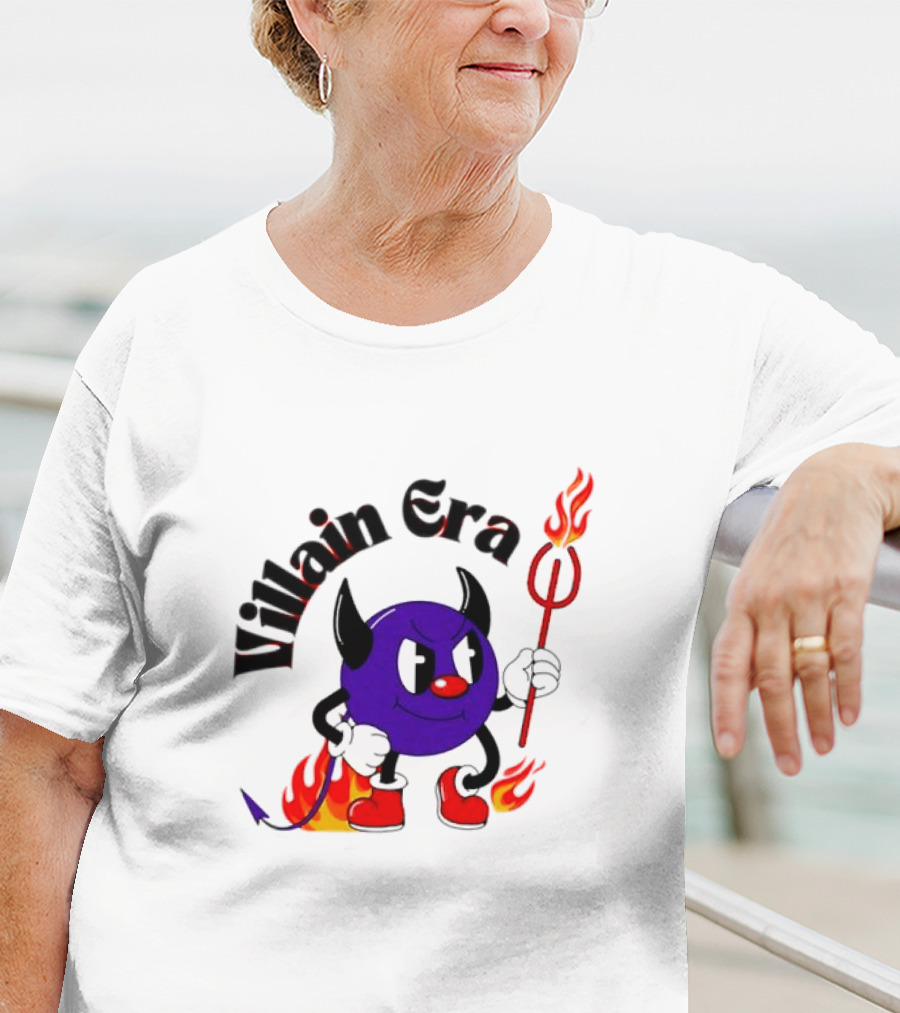 Villain Era Devil Cartoon With Pitchfork And Flames T-Shirt