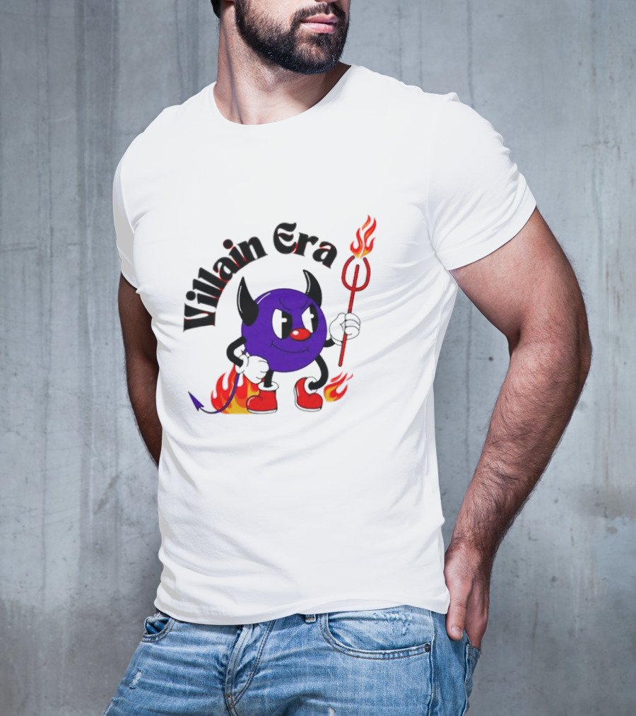 Villain Era Devil Cartoon With Pitchfork And Flames T-Shirt