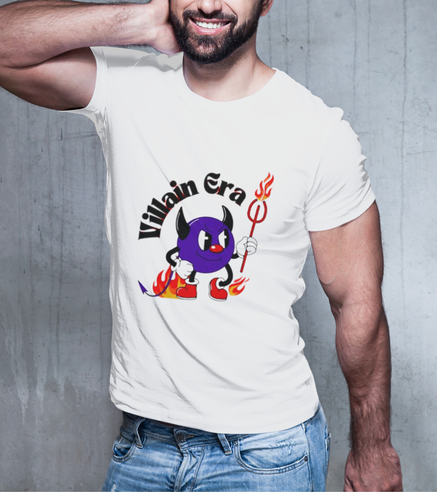 Villain Era Devil Cartoon With Pitchfork And Flames T-Shirt