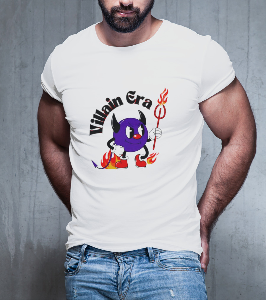 Villain Era Devil Cartoon With Pitchfork And Flames T-Shirt