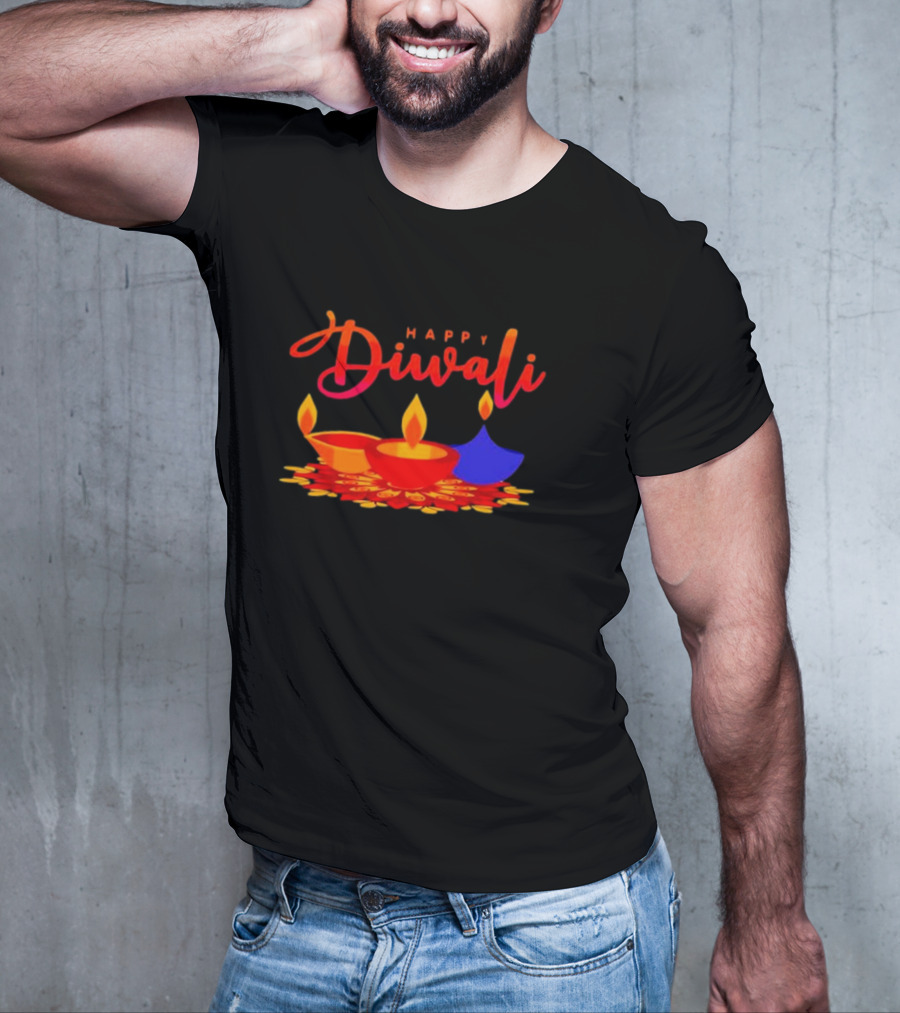 Happy Diwali Festival Of Light With Colorful Diyas T-Shirt
