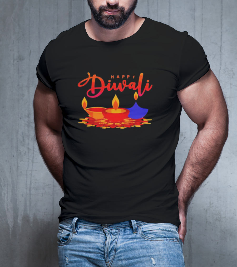 Happy Diwali Festival Of Light With Colorful Diyas T-Shirt