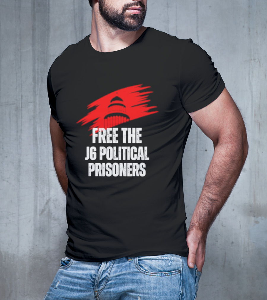 Free The J6 Political Prisoners Capitol Building Red Brushstroke T-Shirt