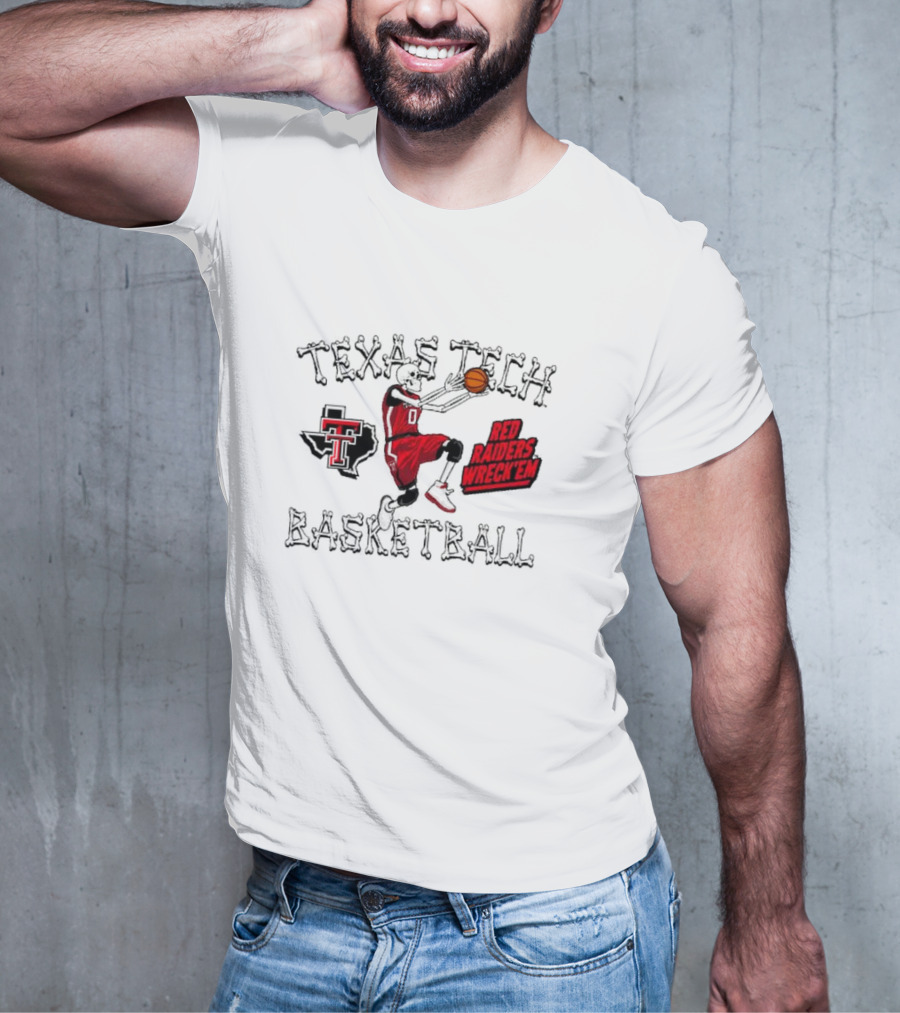Texas Tech Basketball Red Raiders Wreck 'Em Skeleton Dunking T-Shirt