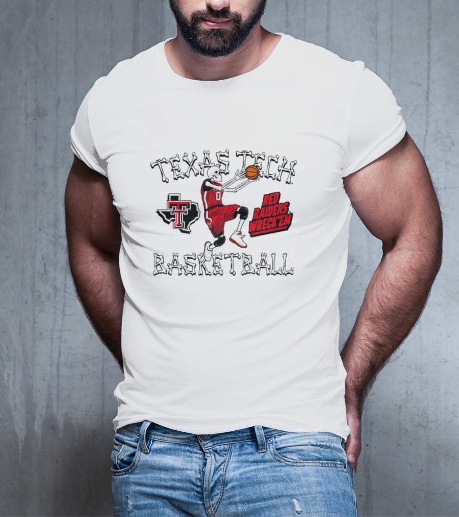 Texas Tech Basketball Red Raiders Wreck 'Em Skeleton Dunking T-Shirt