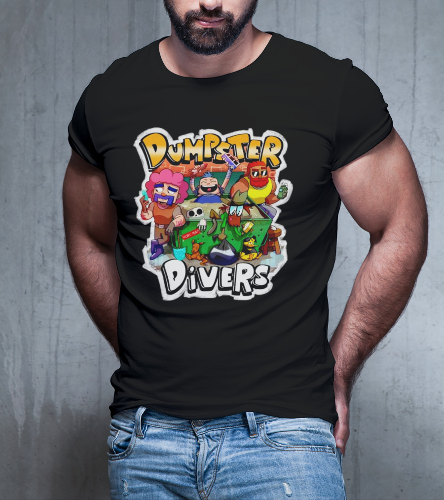 Dumpster Divers Cartoon Alley Fun With Funny Characters And Trash Can Antics T-Shirt