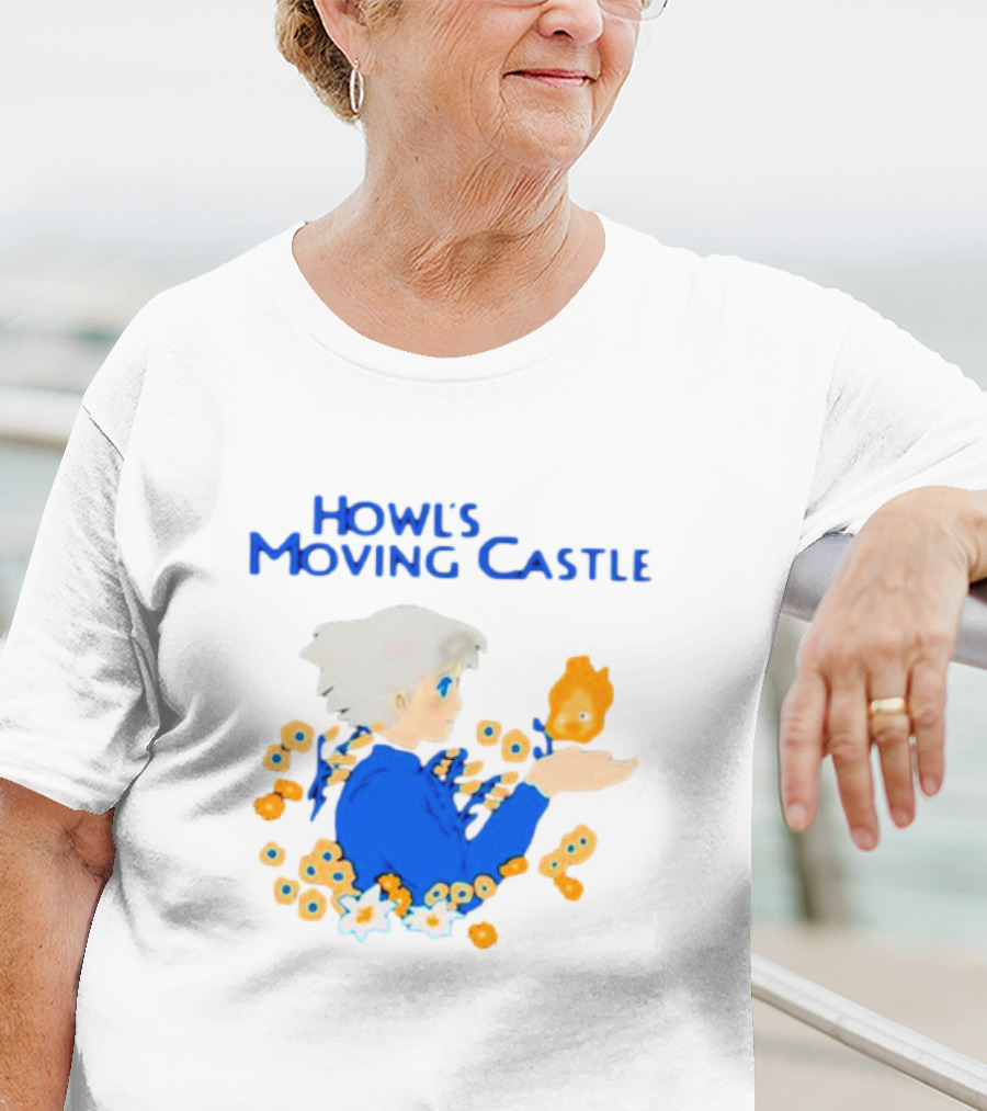 Howl’s Moving Castle Howl With Calcifer And Flowers T-Shirt