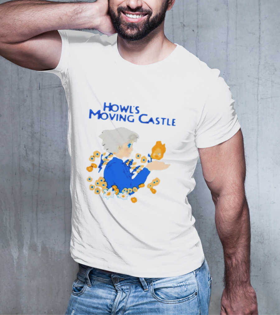 Howl’s Moving Castle Howl With Calcifer And Flowers T-Shirt