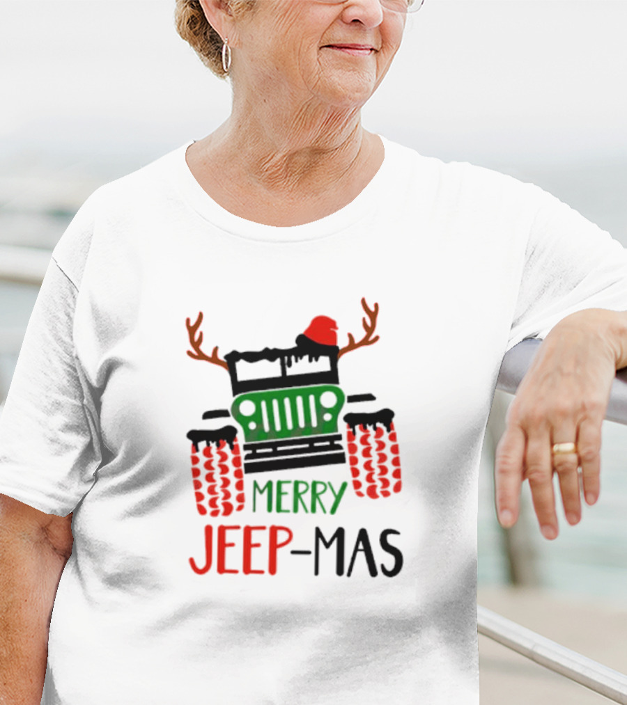 Merry Jeep-Mas Festive Offroad Fun With Antlers And Santa Hat T-Shirt
