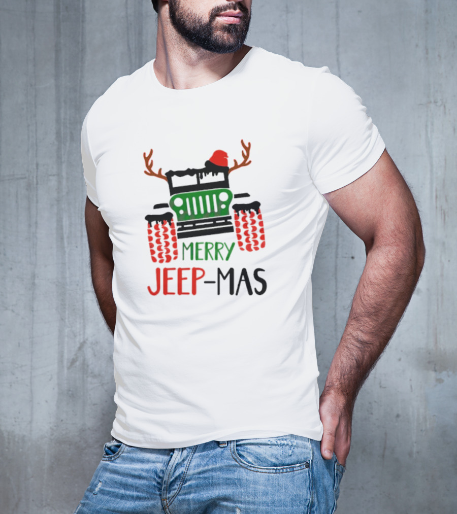 Merry Jeep-Mas Festive Offroad Fun With Antlers And Santa Hat T-Shirt