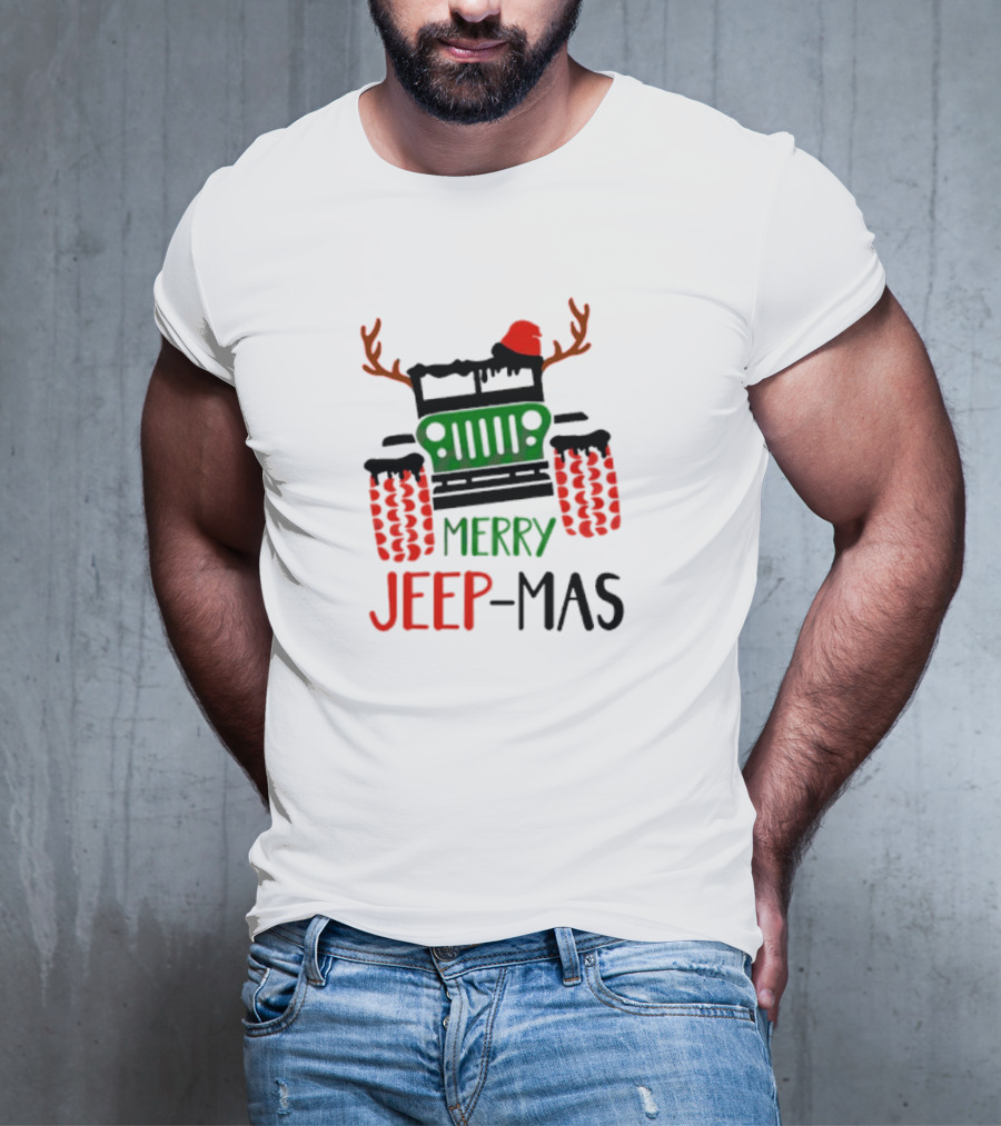 Merry Jeep-Mas Festive Offroad Fun With Antlers And Santa Hat T-Shirt