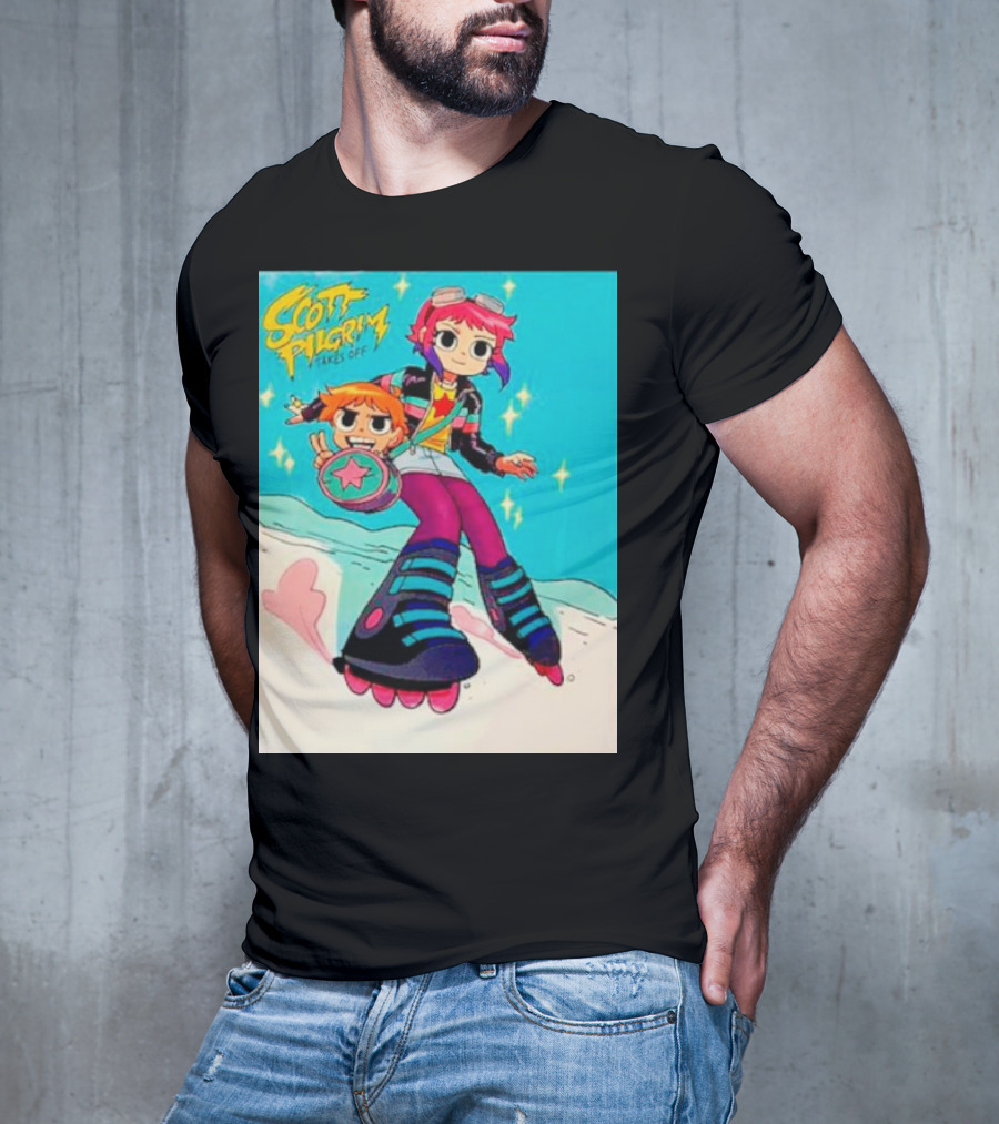Scott Pilgrim Takes Off Roller Skating Adventure With Animated Style Characters T-Shirt