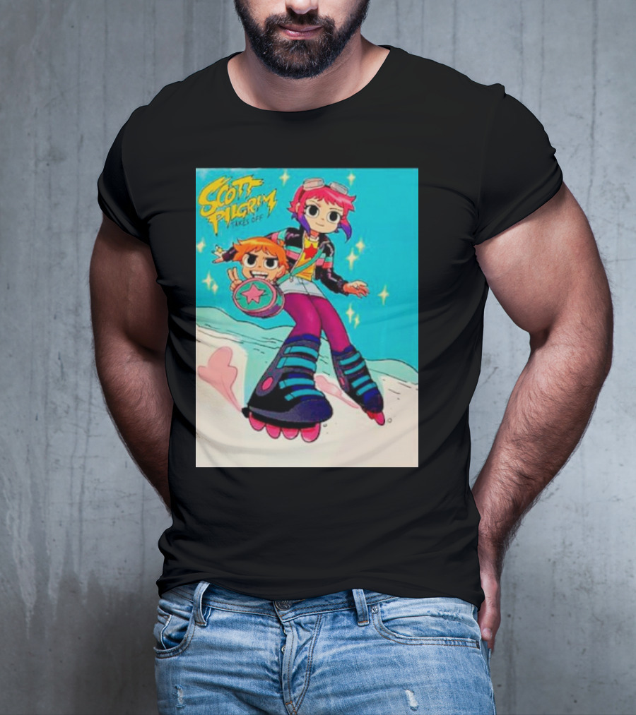 Scott Pilgrim Takes Off Roller Skating Adventure With Animated Style Characters T-Shirt