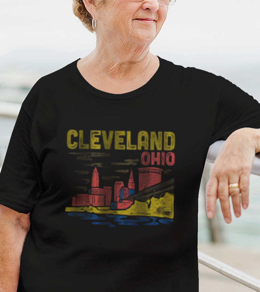 Cleveland Ohio Skyline Colorful Cityscape T-Shirt
