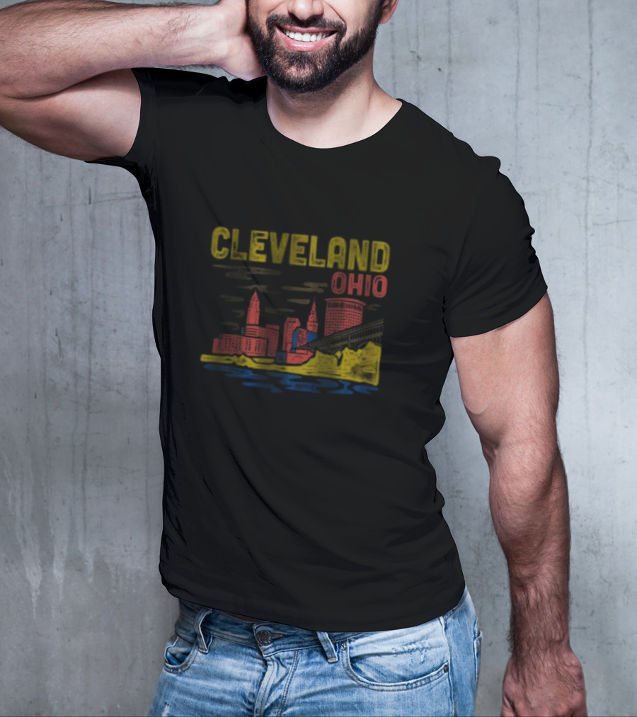 Cleveland Ohio Skyline Colorful Cityscape T-Shirt