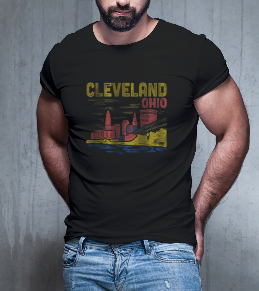 Cleveland Ohio Skyline Colorful Cityscape T-Shirt