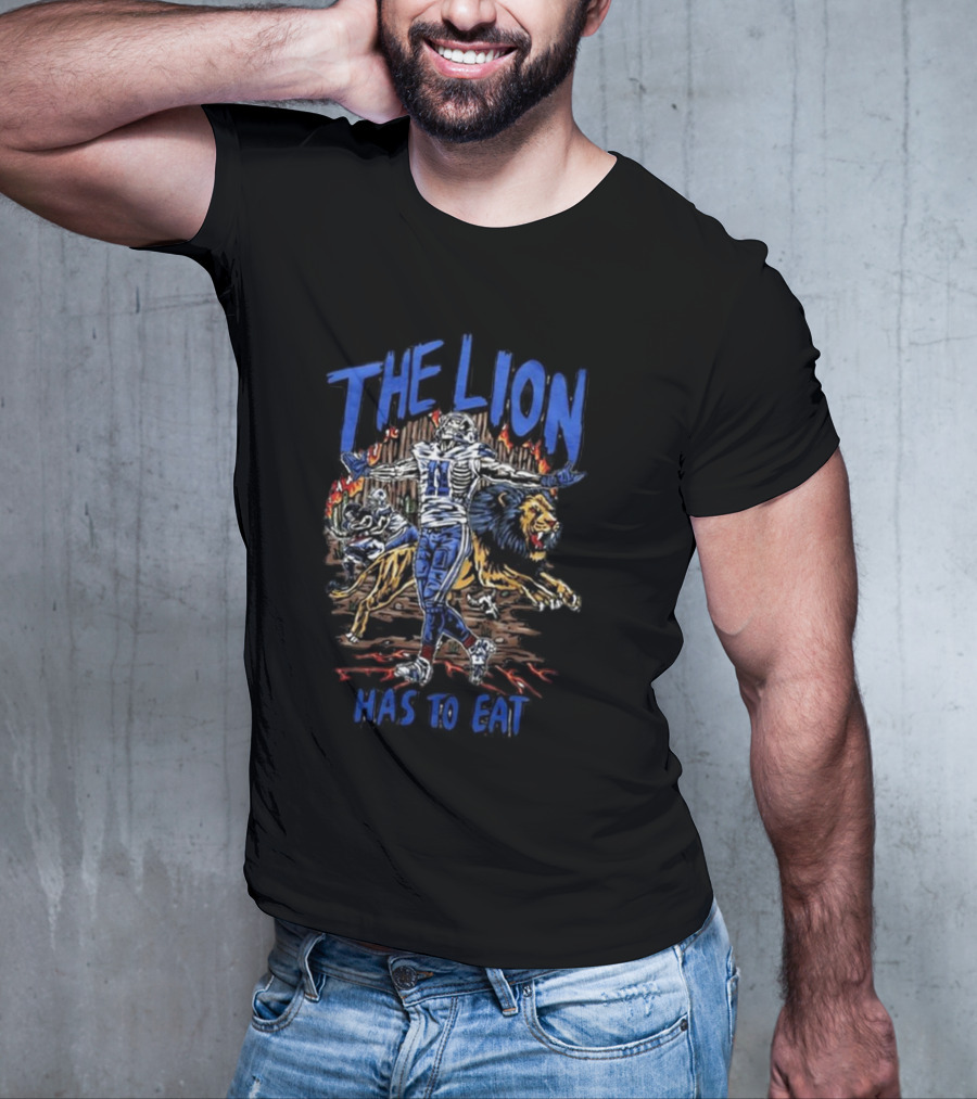 Detroit Lions The Lion Has To Eat Football Player And Fierce Animal T-Shirt
