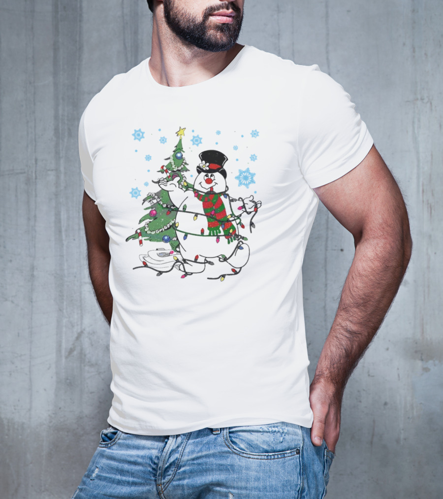 Frosty The Snowman Christmas Tree With Lights And Snowflakes T-Shirt