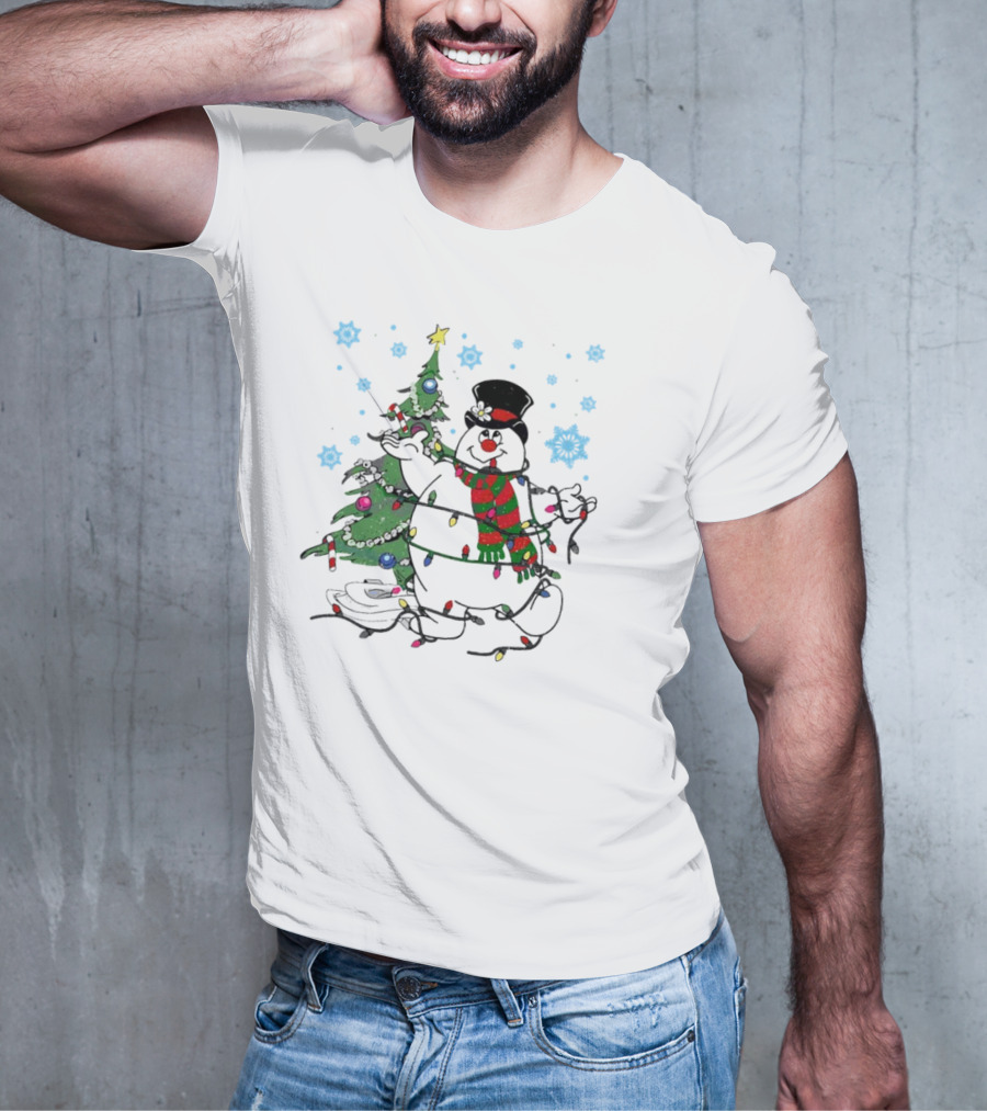 Frosty The Snowman Christmas Tree With Lights And Snowflakes T-Shirt