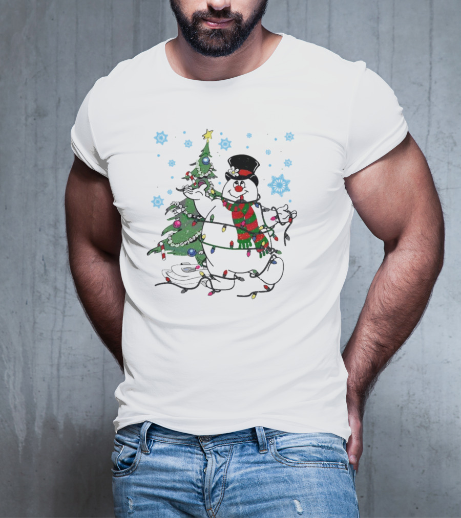 Frosty The Snowman Christmas Tree With Lights And Snowflakes T-Shirt