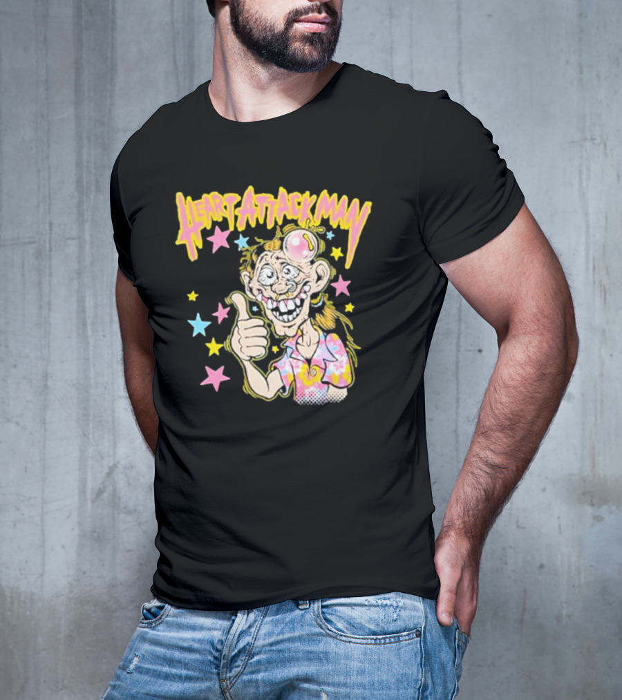 Heart Attack Man Freak Of Nature Cartoon Character With Stars And Thumbs Up T-Shirt