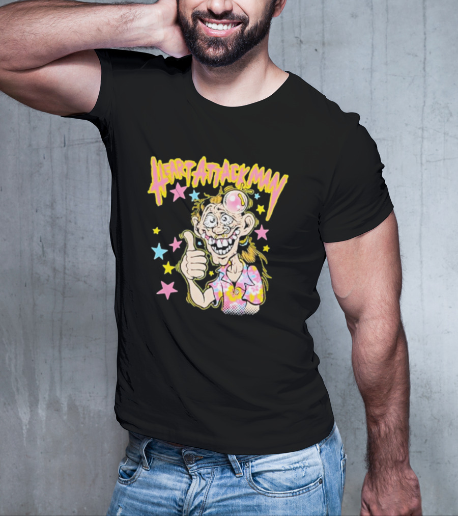 Heart Attack Man Freak Of Nature Cartoon Character With Stars And Thumbs Up T-Shirt