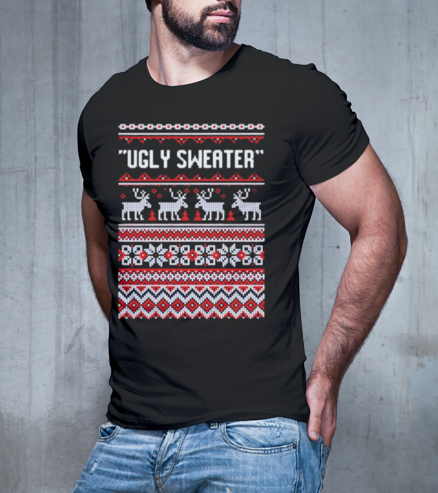 Reindeer Ugly Sweater Christmas Pattern 'UGLY SWEATER' T-Shirt