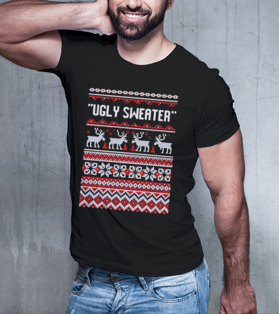 Reindeer Ugly Sweater Christmas Pattern 'UGLY SWEATER' T-Shirt