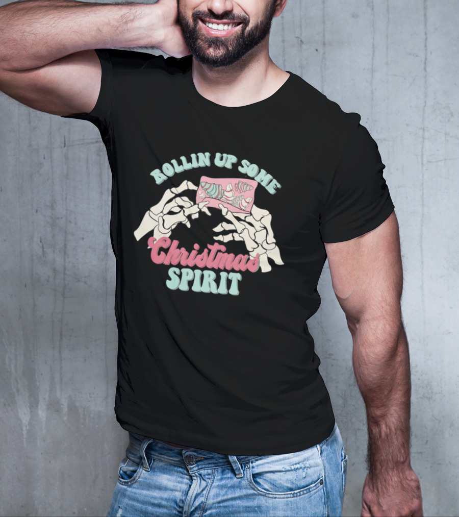 Rollin Up Some Christmas Spirit Holiday Weed Motif T-Shirt