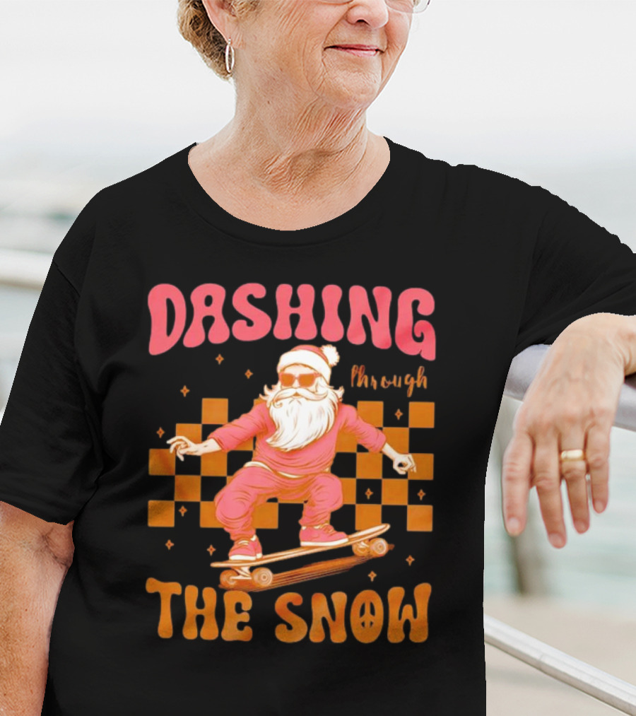 Dashing Through The Snow Santa Skateboard Christmas T-Shirt