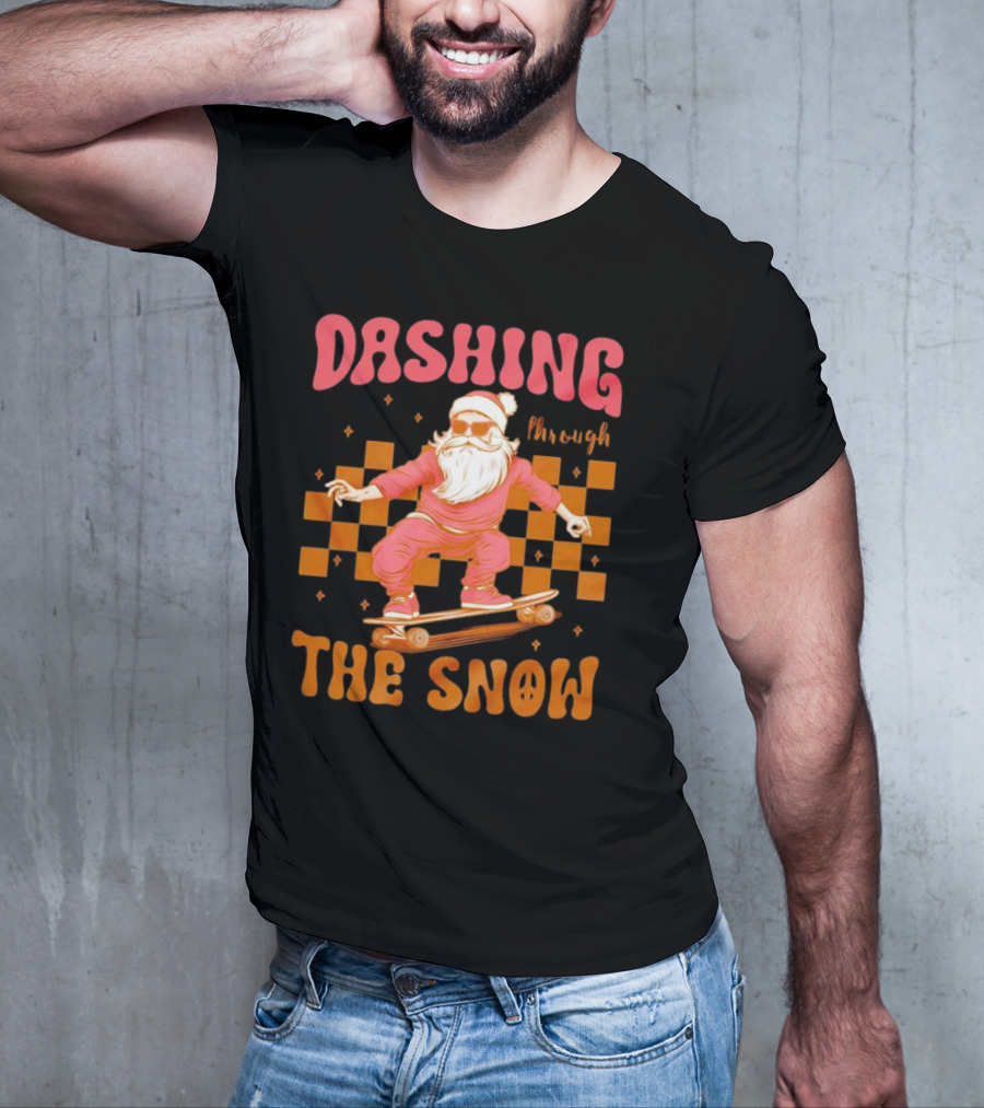 Dashing Through The Snow Santa Skateboard Christmas T-Shirt