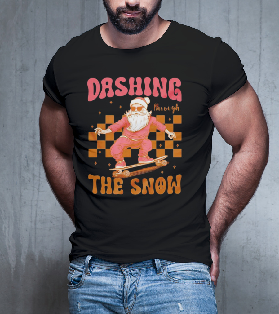 Dashing Through The Snow Santa Skateboard Christmas T-Shirt