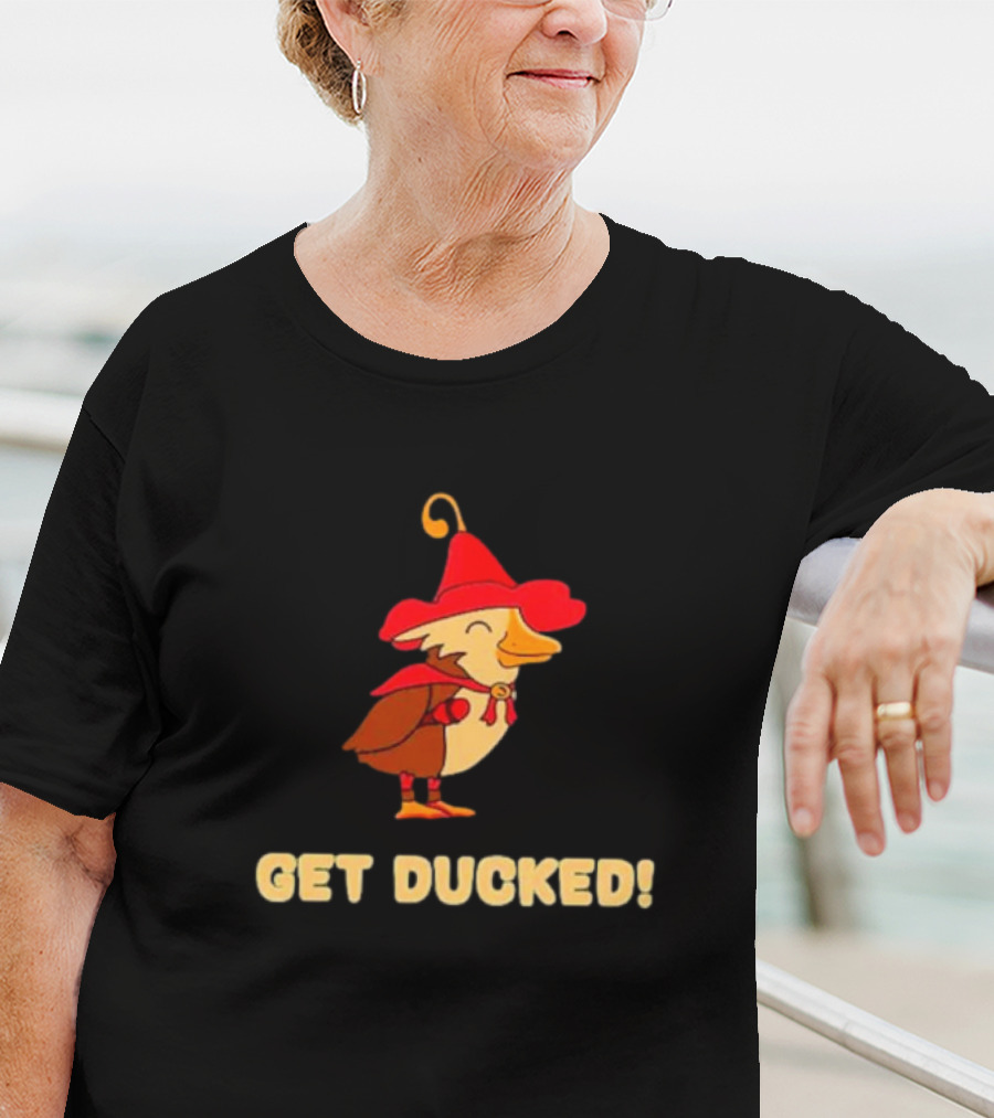 Get Ducked Cartoon Duck In Red Hat And Cape T-Shirt