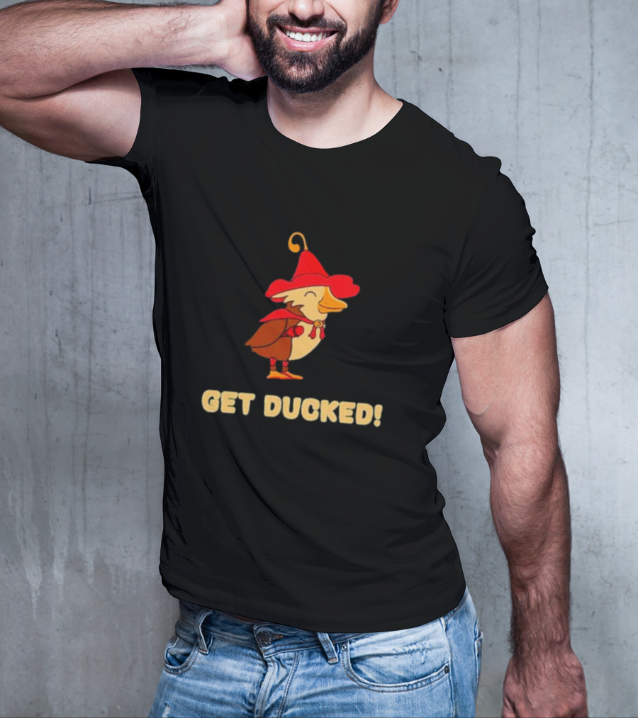 Get Ducked Cartoon Duck In Red Hat And Cape T-Shirt