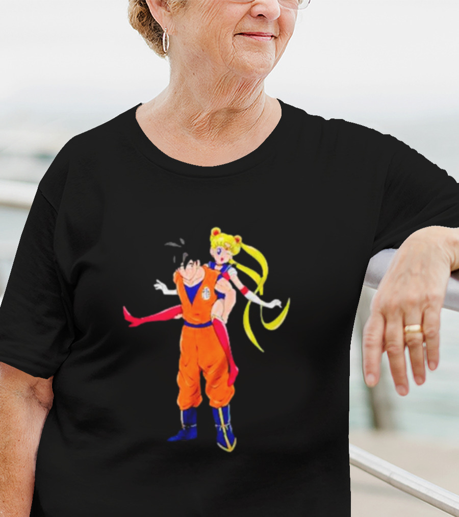 Goku And Usagi Crossover Fusion Featuring Dragon Ball And Sailor Moon Iconic Characters T-Shirt